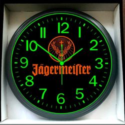 Jägermeister Bar Lounge Pool Table Garage Shop Glow in the Dark Wall Clock NEW!