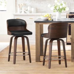 26''H Modern Faux Leather Swivel Bar Stools, Black (Set of 2)