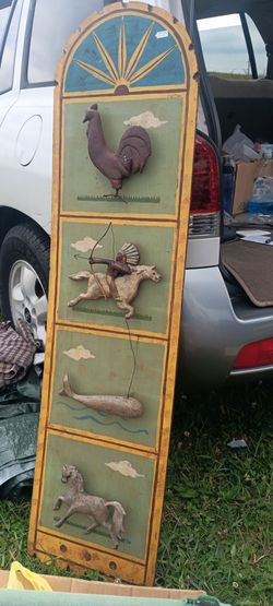 Curtis Jere horse whale indian iron sculpted folk art wood panel
