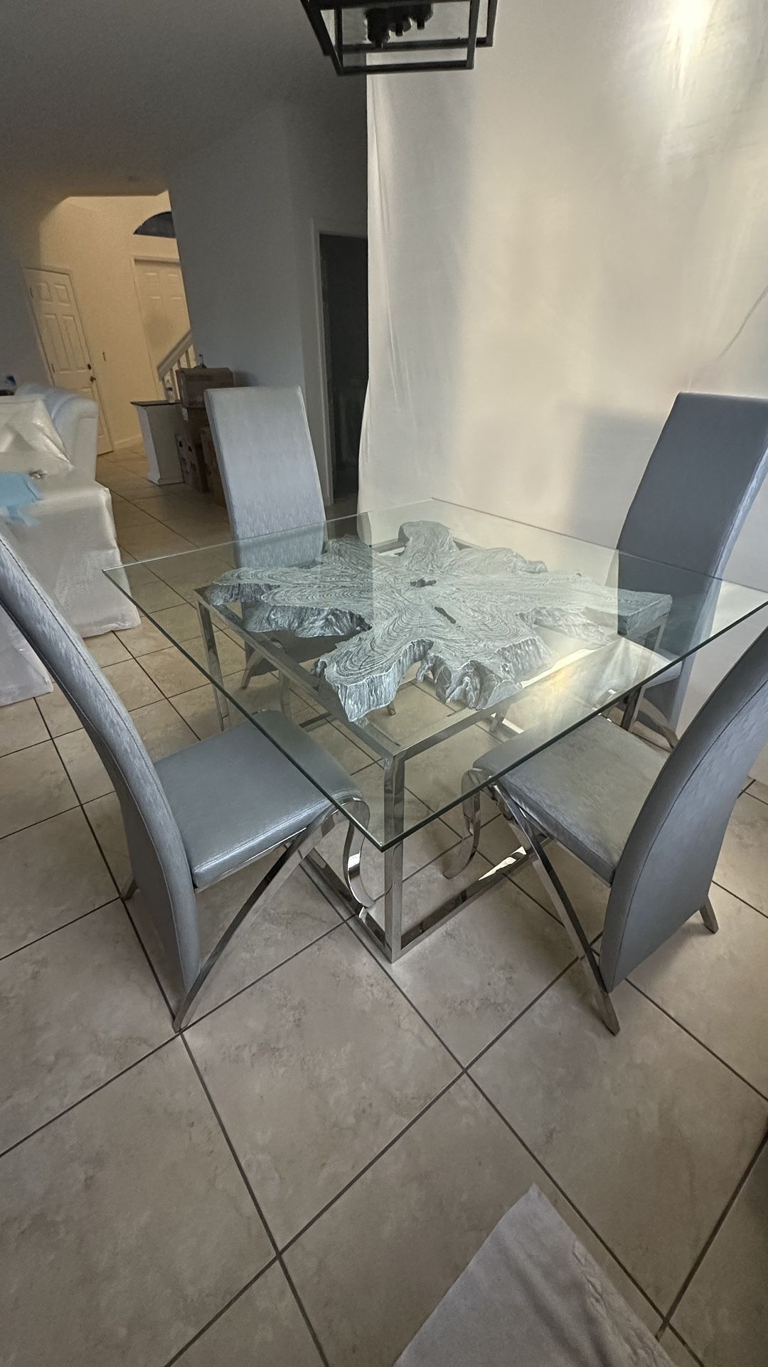 Square Glass Dining Table With 4 Chairs