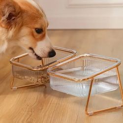 Brand New Clear Double Dog/Cat Bowl Feeder