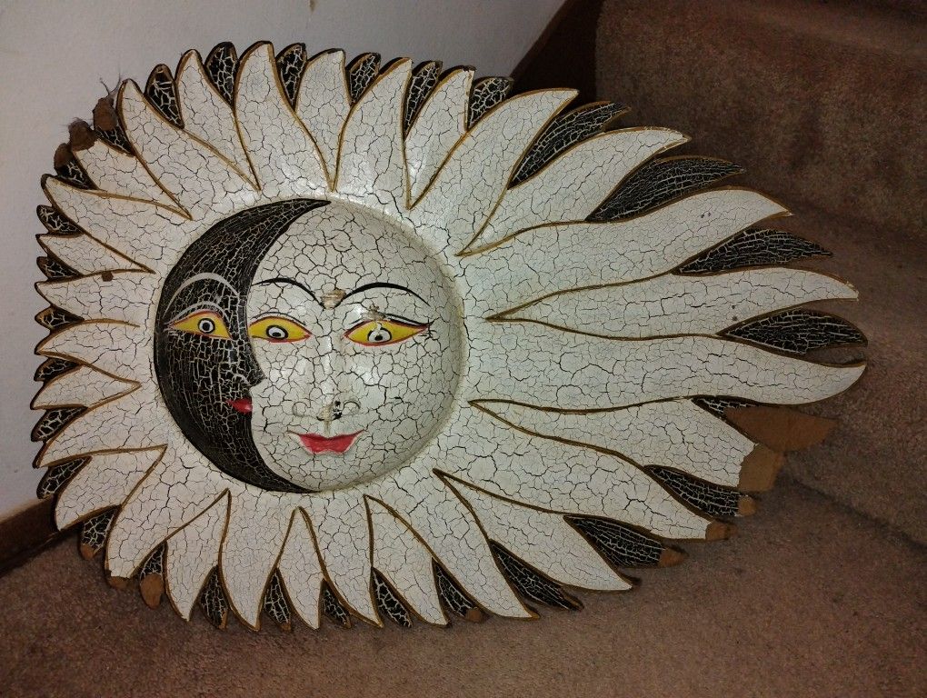 Vintage Wall Hanging Sun/Moon! 24" long x 16" tall