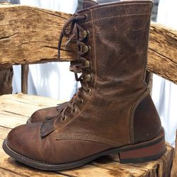 Laredo Sara Rose Lace Up/side Zipper Brown Leather Boots/ropers Women’s 8.5M