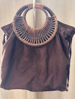 Vintage GAP Brown Canvas Tote Bag with Woven Rattan Wicker Handle - Y2K Boho
