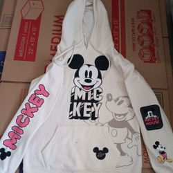 Women's Disney Mickey & Minnie Mouse Hoodie-classic Printed Ivory Sweatshirt 