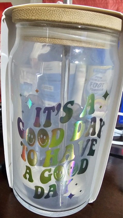 Glass Iced Coffee Jar With Straw, Great Gift!!