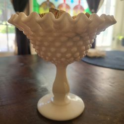 Vintage Fenton Hobnail Milk glass Compote