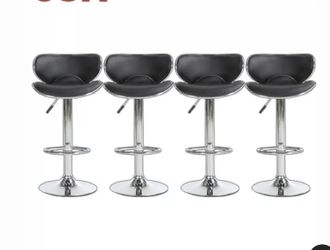 Set of 4 Bar Stools Hydraulic Swivel Dinning Bar Chairs PU Leather Modern New