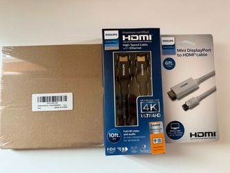 Lot of 3 new Philips HDMI 4K cables, Ethernet cable for gaming