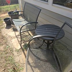 METAL SET , TABLE AND 2  BENCH