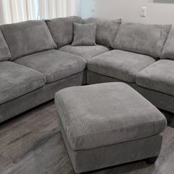 New Gray Corduroy Sectional Couch! Includes Free Delivery 🚚! Free Assembly!