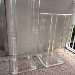 2 Vintage MCM Lucite Acrylic Pedestal Table Stands. Pair In Style & 2 Different Heights $350.  MCM Glass & Acrylic Lucite Coffee Table $200. 