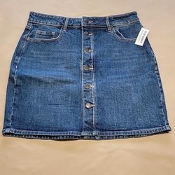 Old Navy Size 6 High-Rise Secret-Slim Pockets Denim Button Front Mini Skirt, NEW 