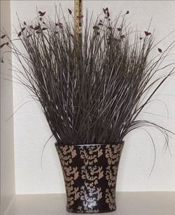 Faux Grass Arrangement in Damask Ceramic Vase