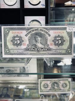 1963 Gitana Cinco Pesos Banknote Bill Billete de Mexico Money Gypsy