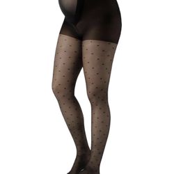 Maternity Pantyhose - Sheer Black Tights with Polka Dots - Italian Hosiery Pregnancy Tights for Women 20 Den - Reinforced Toe & Leg Support - S,M,L,XL