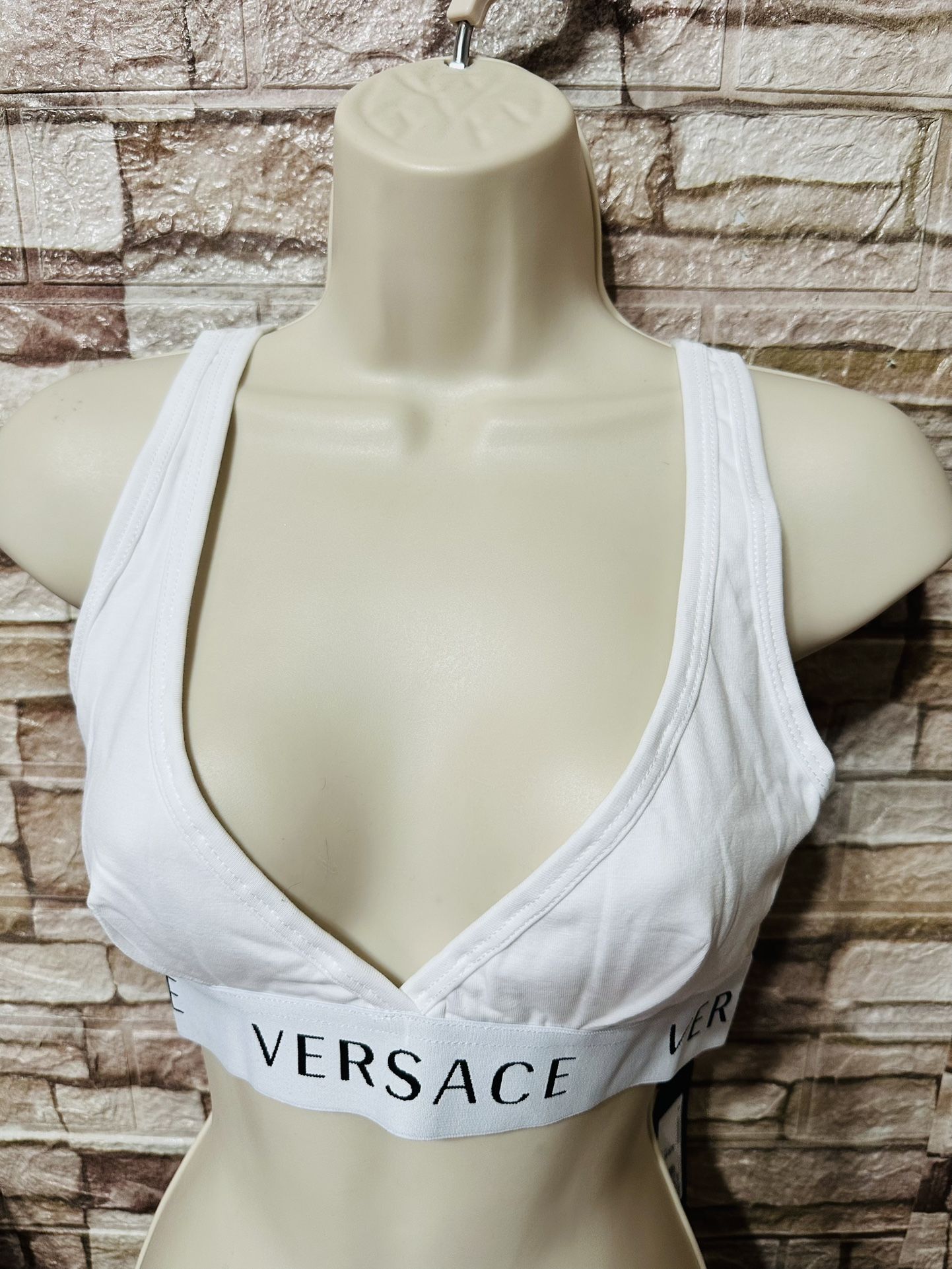 Versace White worded Bralette sz 3 NWT large