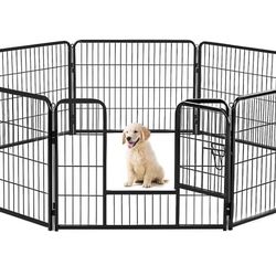 Dog Playpen Indoor - Pet Fence Puppy Exercise Pen for Yard Gate 8 Panel 24” Height Heavy Duty Crates with Doors Metal Dog Pen for Camping, RV, Outdoor