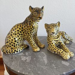 Pair of Hand-Painted Italian Ceramic Leopards - Vintage Decor