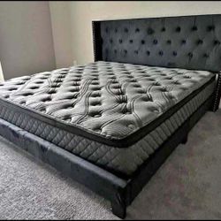 NEW QUEEN AND KING SIZE BED WITH PROMOTIONAL 13 Inch PILLOWTOP MATTRESS AND FREE DELIVERY- BEDROOM FURNITURE SECTIONAL SOFA AND MORE 