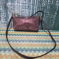 TOP HANDLE POUCH WITH HEART GLITTER (COACH F39655)
RASPBERRY/LIGHT GOLD
COACH STYLE # F39655 # Z