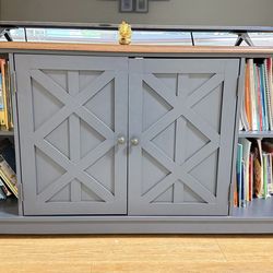 Gray TV stand media console wood top