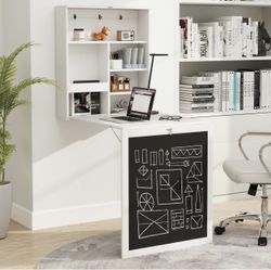 Floating Wall-Mounted Desk with Storage Shelves and Hooks