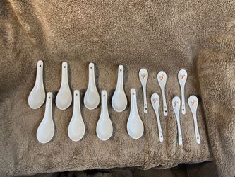 White Porcelain Asian Soup/tea Spoons Chinese Wonton Ramen Restaurant