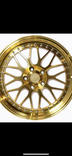 18” new gold bbs style rims tires set