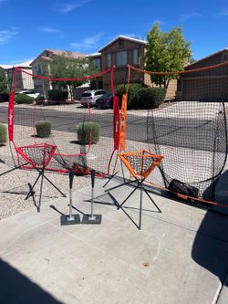Baseball net, tees, weighed hitting balls