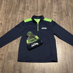 Seattle Seahawks Quarter Zip & Beanie 