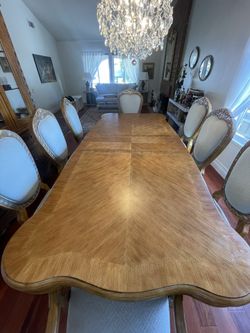 10-Person Dining Set with 8 Chairs – Expandable, Recently Reupholstered