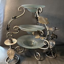Metal Candle Holder  Set With Three Tiered Centerpiece With Frost Bowls