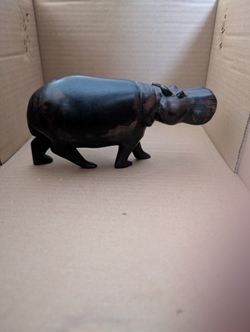 Hand Carved Wooden Hippopotamus 
