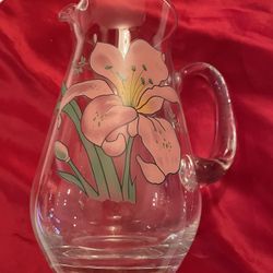 Vintage Hand Painted Glass And Pitcher