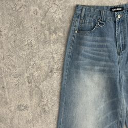 Vintage Starred Light Blue Baggy Denim