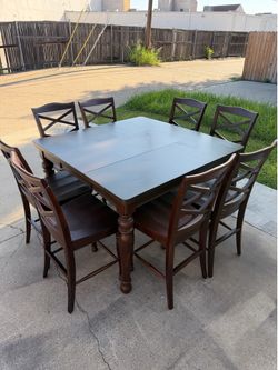 High Farmhouse dining table and 8 chairs