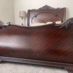 Queen Wood Bed Frame with Metal Support – Brown – $200