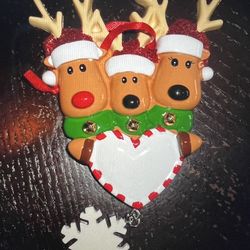 New Personalized Christmas Ornament family of 3 Reindeer