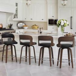 LUE BONA Black/Faux leather 26-in H Counter height Upholstered Swivel Wood Bar Stool 4 -Pack