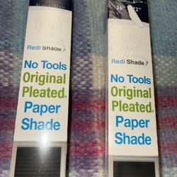 (2) Brand New No Tools Original Blackout Pleated Paper Shade Black, 36 in. W x 72 in. L