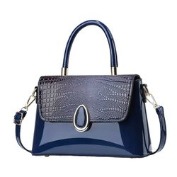 NWT Andrea’s Deals Crocodile Pattern Handbag, Elegant Glossy Tote Bag, Blue