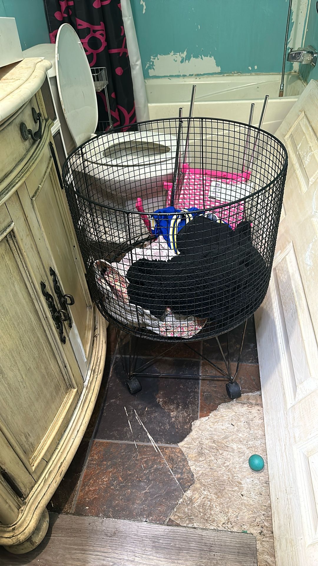 Rolling Antiqish Metal Laundry/other Basket