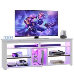 63 in. Modern White Marble Color TV Stand FIts TV's Up to 70 in. LED Media Console with Adjustable Shelve