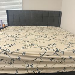 King Platform Bed frame Wingback And 12” Cooling Gel Memory Foam Mattress 