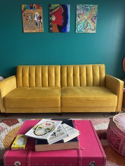 ✨Mustard Yellow Velvet Sofa / Futon Convertible Sleeper -$300 