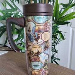 Walt Disney World Disney Parks Attractions Patches 18oz Brown Travel Coffee Mug