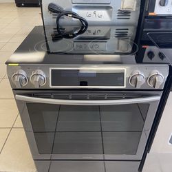 SAMSUNG GLASS TOP SLIDE IN STOVE BLACK STAINLESS