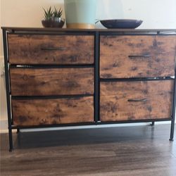 WLIVE Dresser for Bedroom with 5 Drawers, Wide Chest of Drawers for Bedroom, Fabric Dresser for Living Room, Closet, Hallway, Rustic Brown Wood Grain