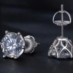 SILVER 2 CT (1 CT EA) MOISSANITE SCREW BACK STUD EARRINGS WITH CERTIFICATE